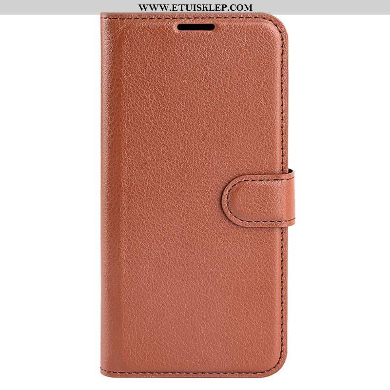 Etui Folio do iPhone 15 Plus Klasyczna Sztuczna Skóra Litchi